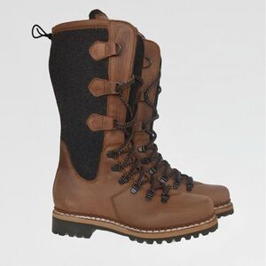 Italian Designer Leather Brown and Gray Women's Winter Boots, LIKE NEW